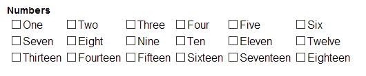 Six columns of checkboxes